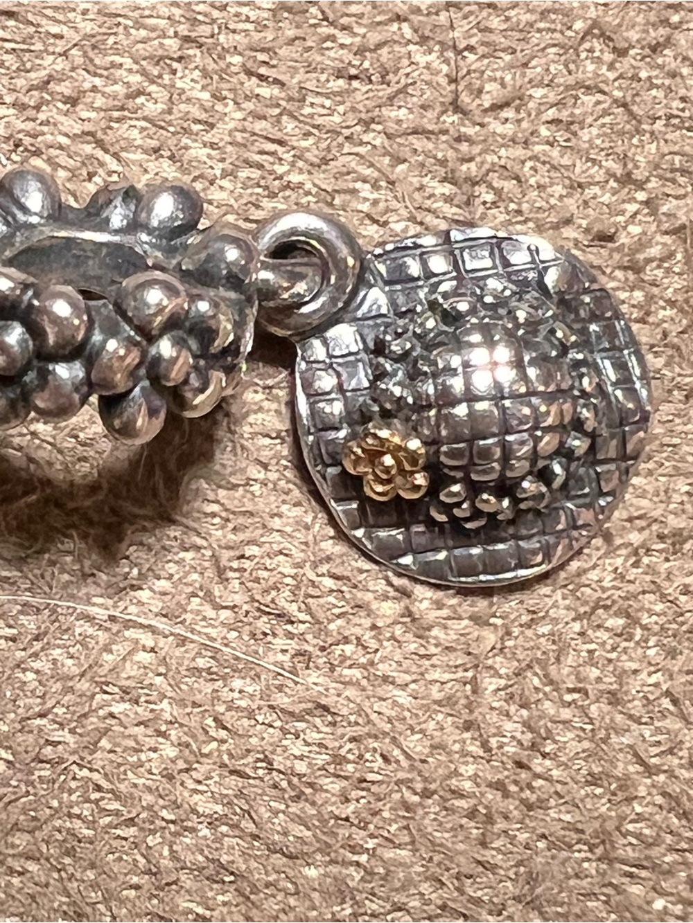 PANDORA SS and 14k Yellow Gold Two-Tone Garden Hat Dangle Charm, Retired #790954